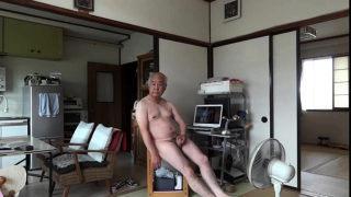 Japanese old man masturbation erect penis semen flows