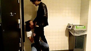 real college slut sucks my cock in the library bathroom