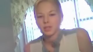 Blonde teen stripping and masturbating