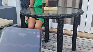 Remote Vibrators Inside Hot Girl in Public caffe Squirt control by waiter