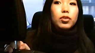 Naive Asian amateur gives a head to oversized dick before it jizzes in it