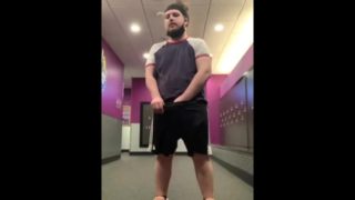 Chubby Voyeur Jerks Off in Public Locker Room