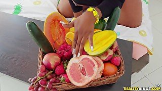 Just Peachy Logan Long, Ms London - ebony mom in interracial hardcore with fruits - food fetish