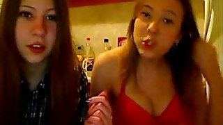 Two fresh and skanky teen chicks striptease on webcam