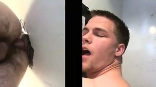 Gay dude gets ass fucked by straight guy through gloryhole