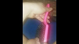 Big hairbrush in pussy bristle side up!