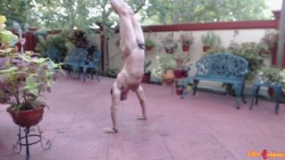 Sexy Guy Practicing Outdoor Handstand Naked Where Neighbors Can See H