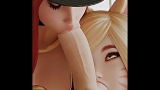 Ahri and Akali KDA Blowjob from League of Legends Animation with Sound