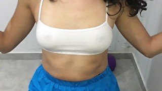 I fuck my personal trainer without a condom in the gym. Creampie in my pussy!