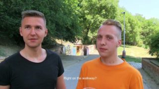 Outdoor POV threesome with two twinks