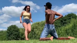 Goddess Serena & Mistress Krush - Public Ballbusting (Barefoot CBT & Trampling)