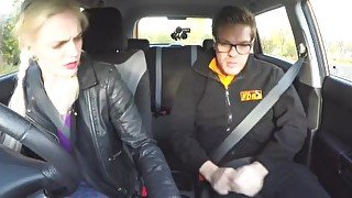 Fake Driving School Sloppy titwank and backseat blowjob with big tits Brit