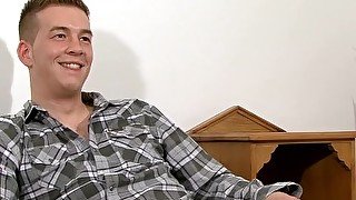 Young jock Lewis Backwell interviewed and jerks off to cum