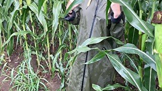 German couple have fun public nature sex cornfield risk get caught raincoat