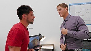 Male passion erupts in the office for hotties Aspen and Brandon Anderson