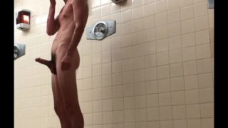 Public shower with white boy