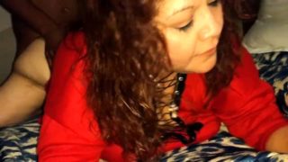 Plumper brunette milf gets drilled doggystyle by a black guy