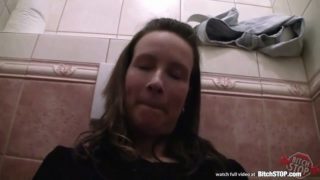 Bitches stop - pretty brunette fucking in public toilet