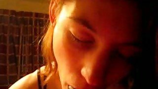 Drunk redhead girlfriend of my roommate blows my BBC