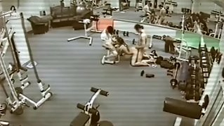 Security Cam In The Gym Filming Threesome Fuck!