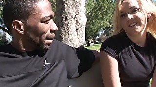 Blonde stepdaughter takes her first black cock