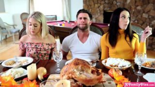Stepsister teens both want his cock for Thanksgiving