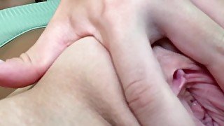 close-up of creamy pussy cumming from tanned cock