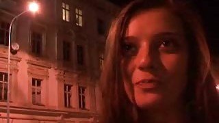 Hot European girl fucking outdoors for cash