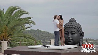 Naughty porn star outdoor with ejaculation