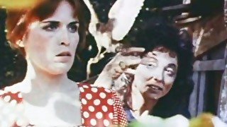 Vintage brown haired slut wearing polka pop dress gives outdoor blowjob