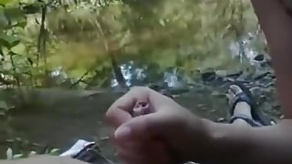 Nice handjob action in the woods