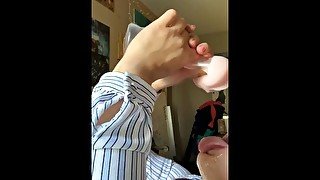 Eating cum from his pocket pussy