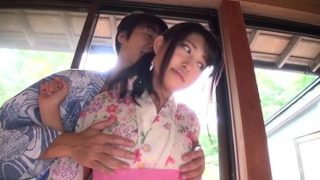 Comely flat chested oriental teenage slut Rion Chigasaki allows guy to cum inside