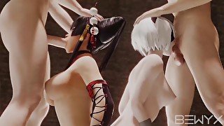 Nyotengu and Yorha 2B Deepthroath Blowjob