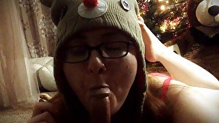 Holiday Blowjob and Cumshot from Nerdy Redhead