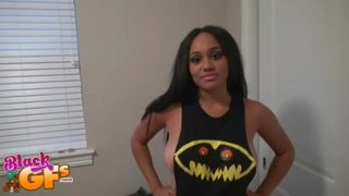 Godlike busty ebony GF Julie Kay perfroming in amazing sex action ending with a huge cumshot