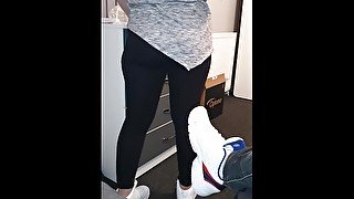 Step mom in shiny leggings get fucked by step son