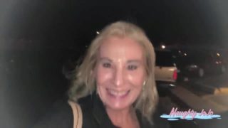 Second public cum walk for blonde cumslut after fan in van jerks off two loads on her face