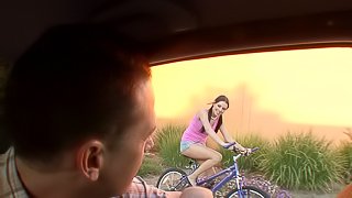 Sexy 18 y.o. chick on a bike gets picked up and screwed hard