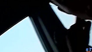 Young straight thuggish dude stroking dick publicly in car