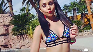 Partying beach girl Ariana Marie is ready to ride dick outdoors