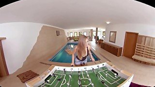 Get your VR gear ready & see spa babe Vyvan Hill ride your dick in POV