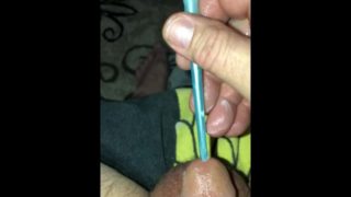Trying to stuff little penis hole with paint brush