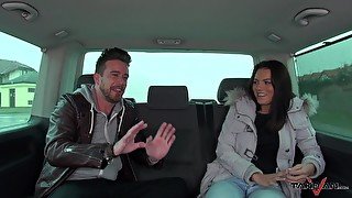 Bitches share cock on the back seat in pretty intense amateur interview