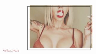 Blonde with Big Boobs and Red Lipstick Smoking - Ashley_Haze