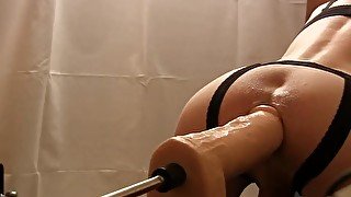 Sissy is drilling ass of Hung using a sex-machine