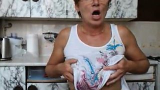 Short haired mommy with glasses Alisha exposes herself on t