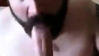 Bearded daddy sucks big hairy cock