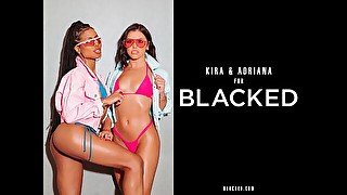 Adriana Chechik and Kira Noir are enjoying this guy's big black dick