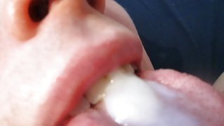 Swallowing a hot load of gooey cum